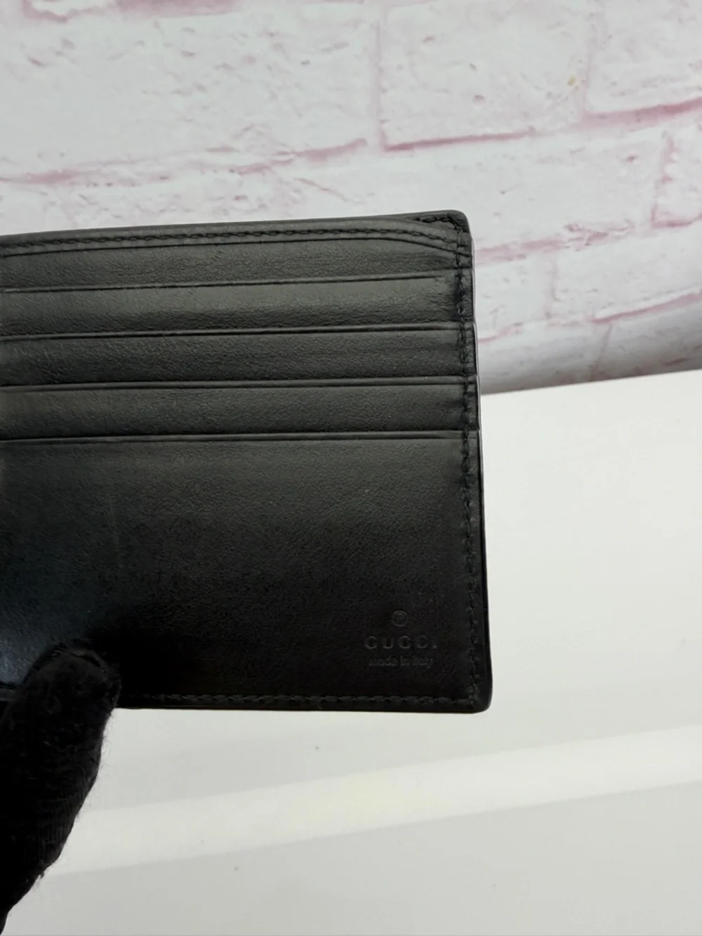 Gucci Blade Embroidered Black Leather Wallet Bifold